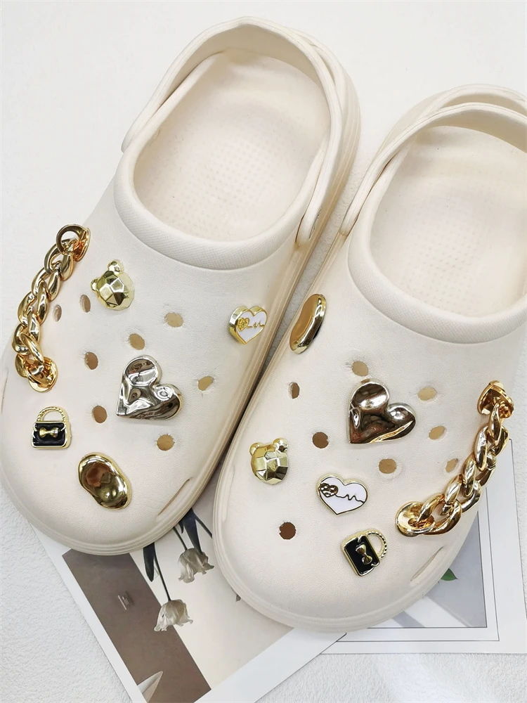 12PCS Shoe Charms ABS Accessories Decorations DIY Clog Ornament Glitter Rhinestone Buckle Star Chain Pins For Women Garden Shoes
