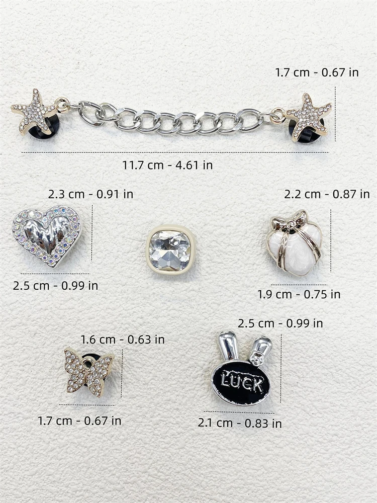12PCS Shoe Charms ABS Accessories Decorations DIY Clog Ornament Glitter Rhinestone Buckle Star Chain Pins For Women Garden Shoes
