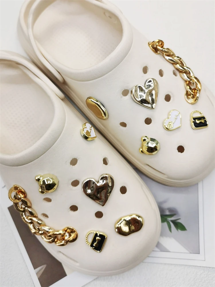 12PCS Shoe Charms ABS Accessories Decorations DIY Clog Ornament Glitter Rhinestone Buckle Star Chain Pins For Women Garden Shoes