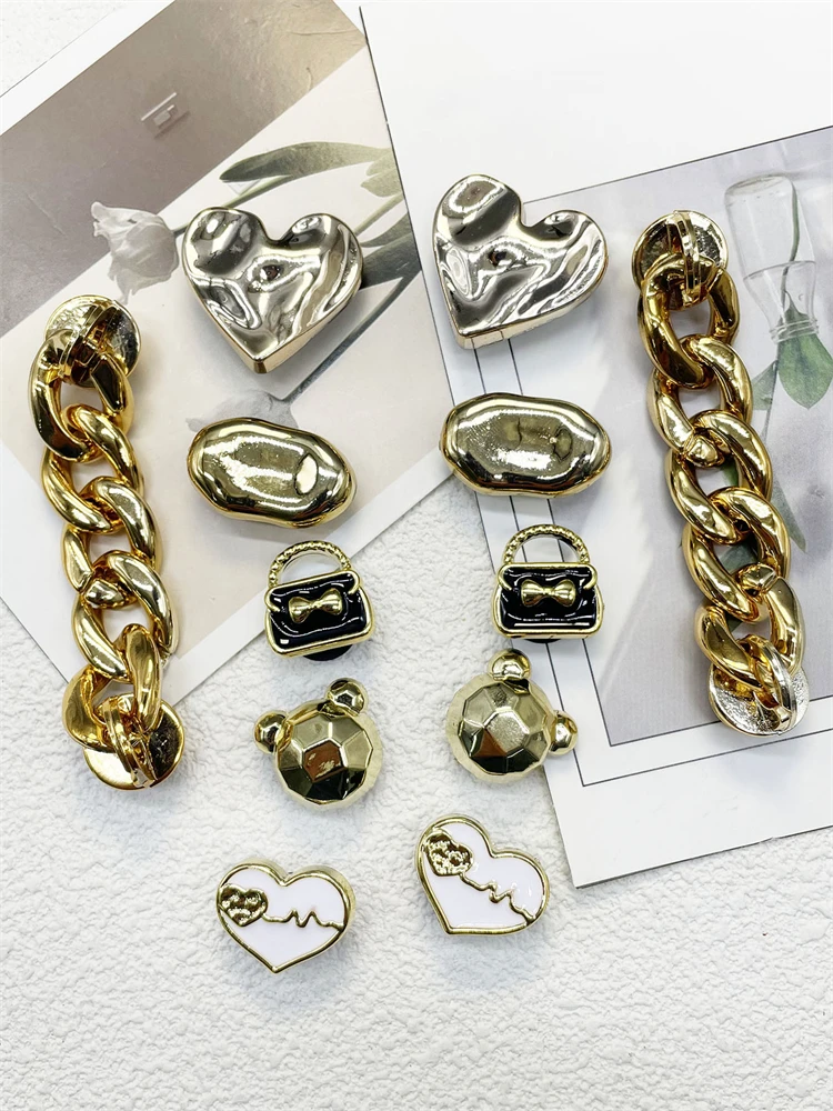 12PCS Shoe Charms ABS Accessories Decorations DIY Clog Ornament Glitter Rhinestone Buckle Star Chain Pins For Women Garden Shoes