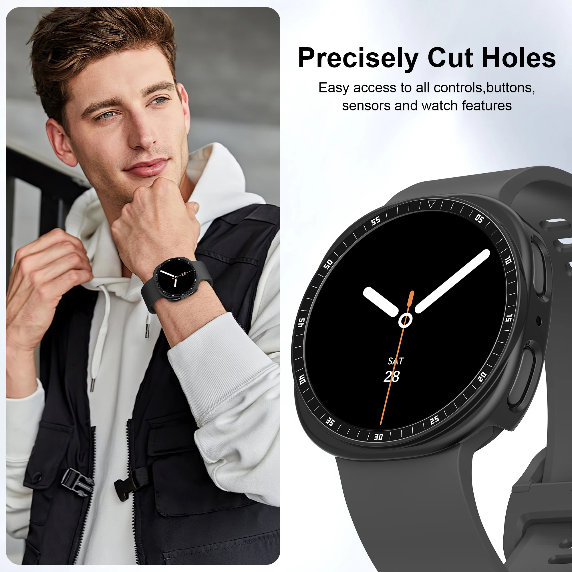 PC Case+Metal scale For Samsung galaxy watch 8 44 40mm Accessories Hollow Protective Bumper shell For galaxy watch 8 cover 44mm