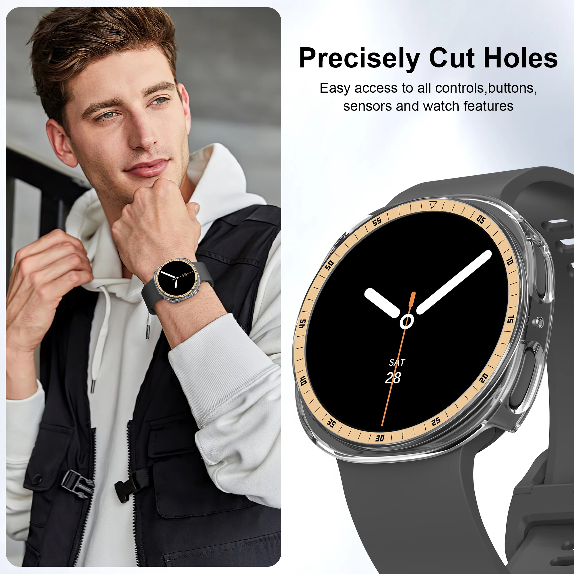 PC Case+Metal scale For Samsung galaxy watch 8 44 40mm Accessories Hollow Protective Bumper shell For galaxy watch 8 cover 44mm