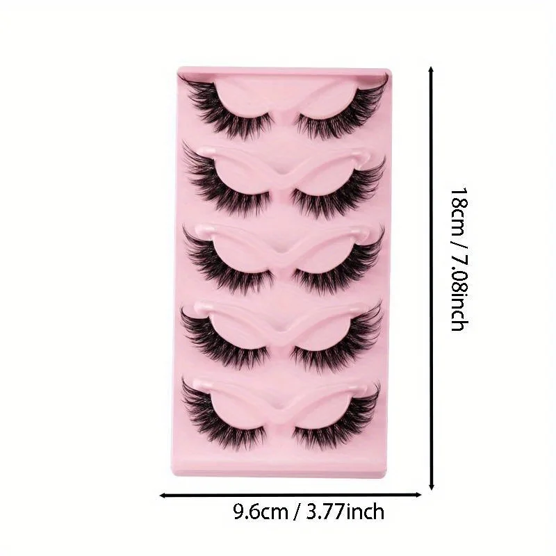 5 Pairs of Dramatic Cat Eye Fake Eyelashes - Natural, Long, Winged, and Elongated for a Flawless Makeup Look.