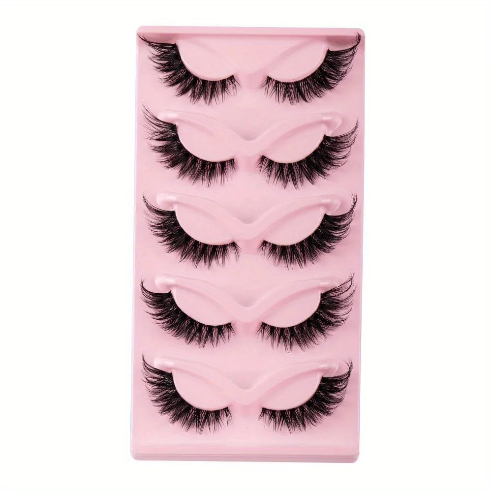 5 Pairs of Dramatic Cat Eye Fake Eyelashes - Natural, Long, Winged, and Elongated for a Flawless Makeup Look.