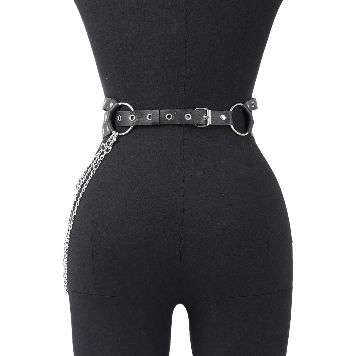 Punk Gothic Adjustable Multi‑layer PU Leather Waist‑leg Harness Belt with Chain Decor for Women, Street‑style Body Chain Accesso