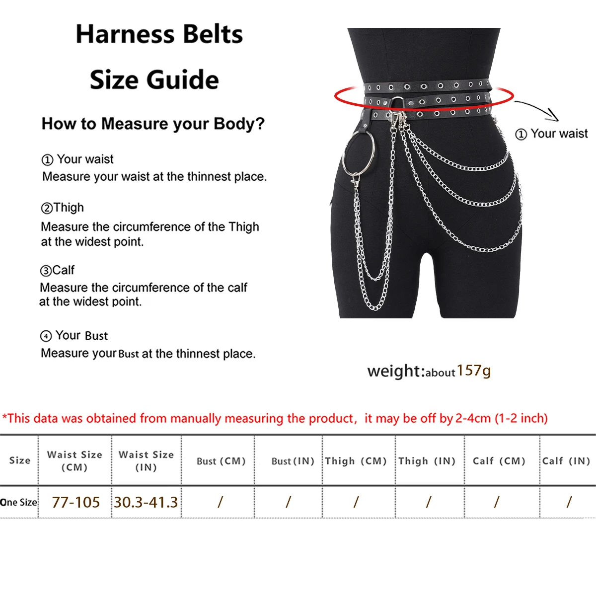Punk Gothic Adjustable Multi‑layer PU Leather Waist‑leg Harness Belt with Chain Decor for Women, Street‑style Body Chain Accesso