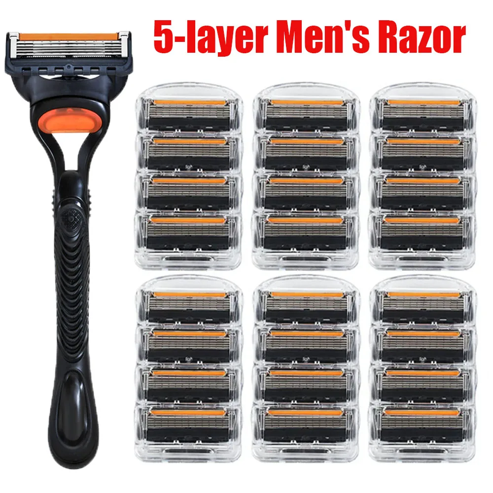 4/12/24 Pcs 5-layer Men's Razor Fusion Pro Power Shaving Shaver Male Face Beard Hair Trimmer 5 Layer Blades Replacement Refills