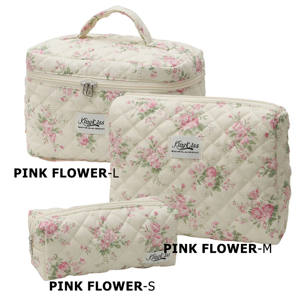 3Pcs Cotton Quilted Makeup Bag Set Women Zipper Cosmetic Organizer Female Cloth Handbag Portable Toiletry Case for Girls