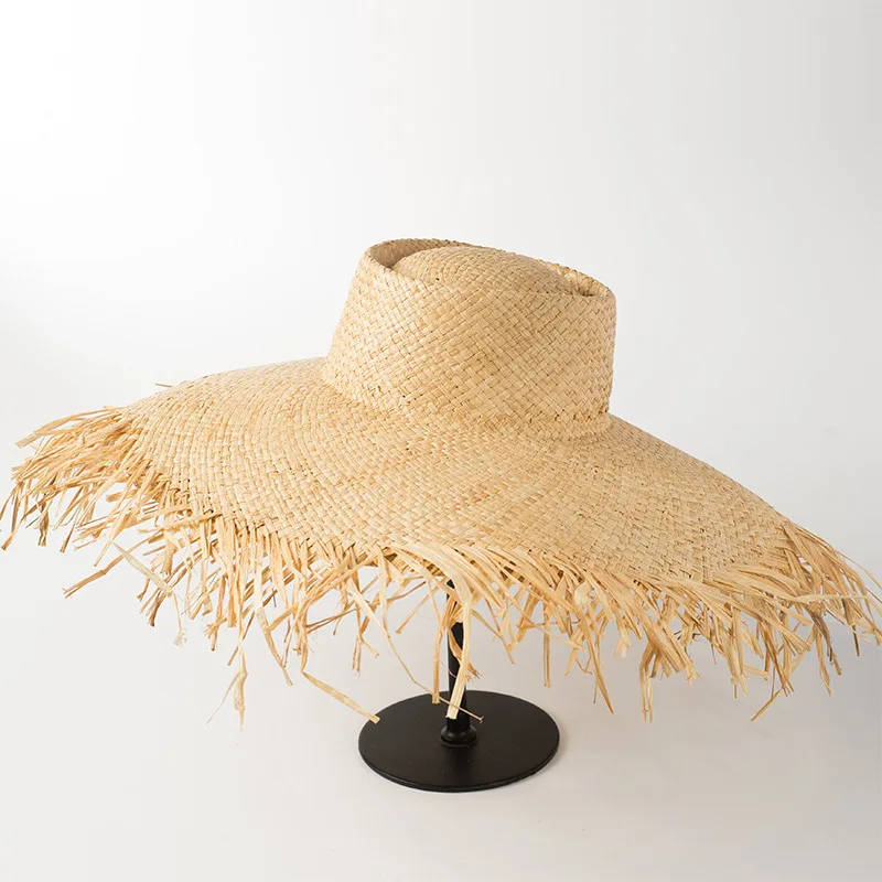 New Natural Lafite Men's Women's Sun Hats Wide-brimmed Floppy Folding UV Straw Hat Holiday Wedding Fashion Sunscreen Beach Hat