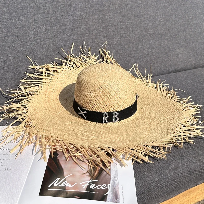 New Natural Lafite Men's Women's Sun Hats Wide-brimmed Floppy Folding UV Straw Hat Holiday Wedding Fashion Sunscreen Beach Hat
