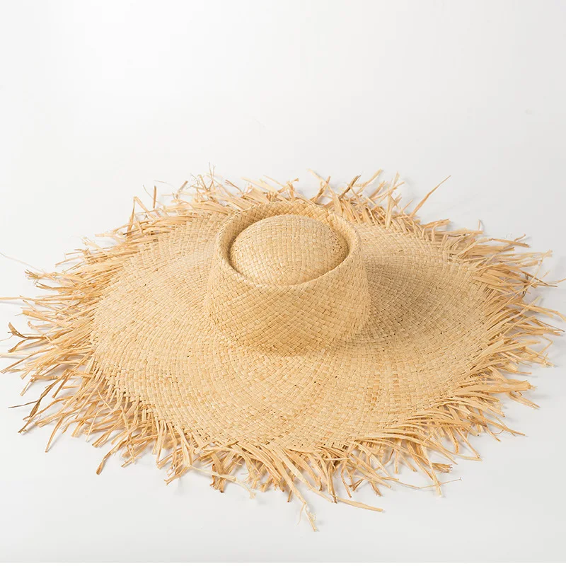 New Natural Lafite Men's Women's Sun Hats Wide-brimmed Floppy Folding UV Straw Hat Holiday Wedding Fashion Sunscreen Beach Hat