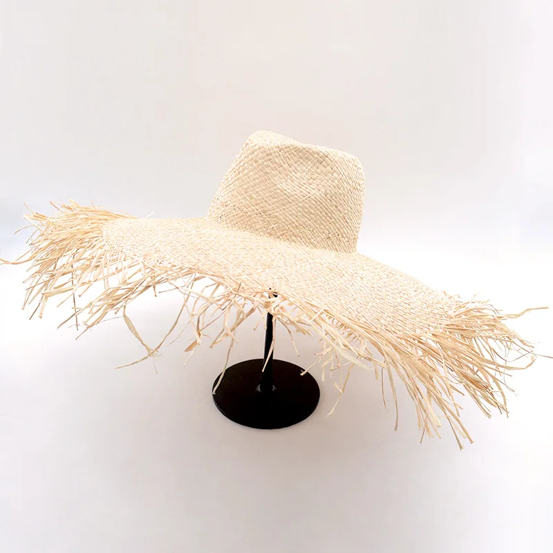 New Natural Lafite Men's Women's Sun Hats Wide-brimmed Floppy Folding UV Straw Hat Holiday Wedding Fashion Sunscreen Beach Hat
