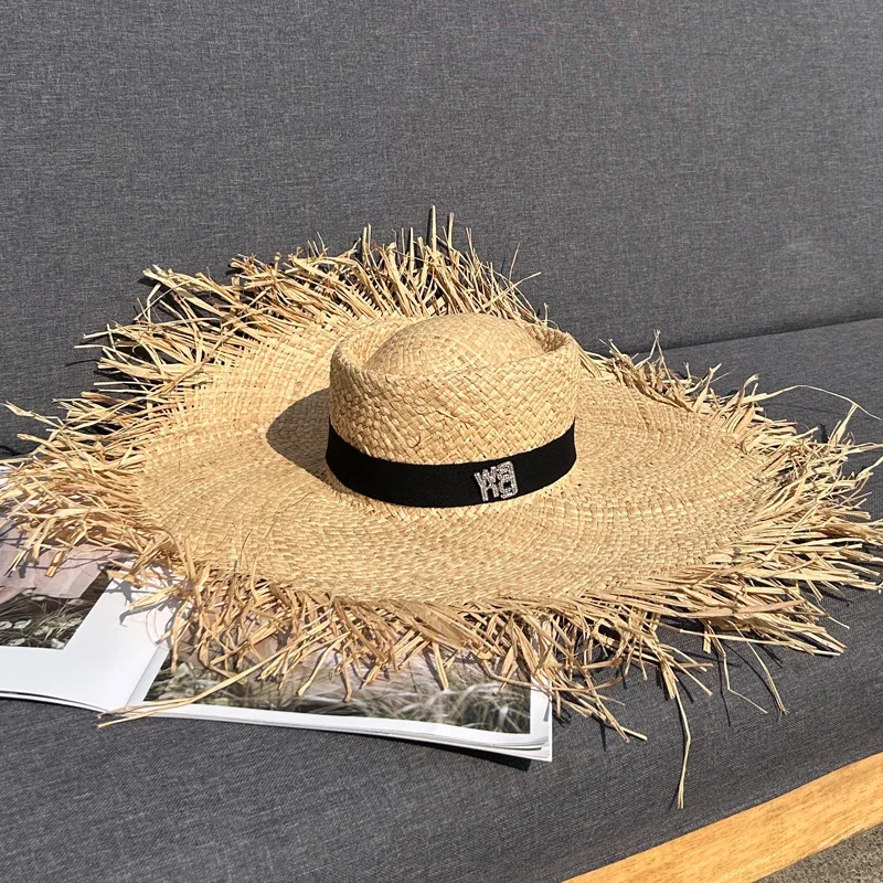 New Natural Lafite Men's Women's Sun Hats Wide-brimmed Floppy Folding UV Straw Hat Holiday Wedding Fashion Sunscreen Beach Hat