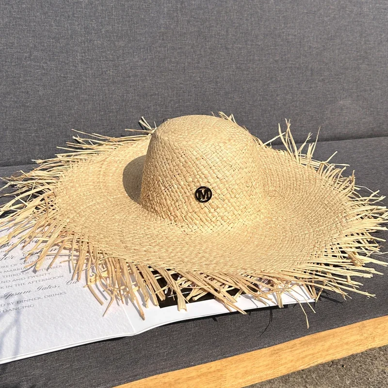 New Natural Lafite Men's Women's Sun Hats Wide-brimmed Floppy Folding UV Straw Hat Holiday Wedding Fashion Sunscreen Beach Hat
