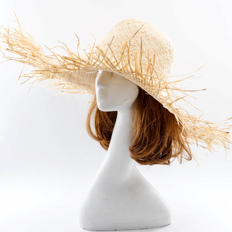 New Natural Lafite Men's Women's Sun Hats Wide-brimmed Floppy Folding UV Straw Hat Holiday Wedding Fashion Sunscreen Beach Hat
