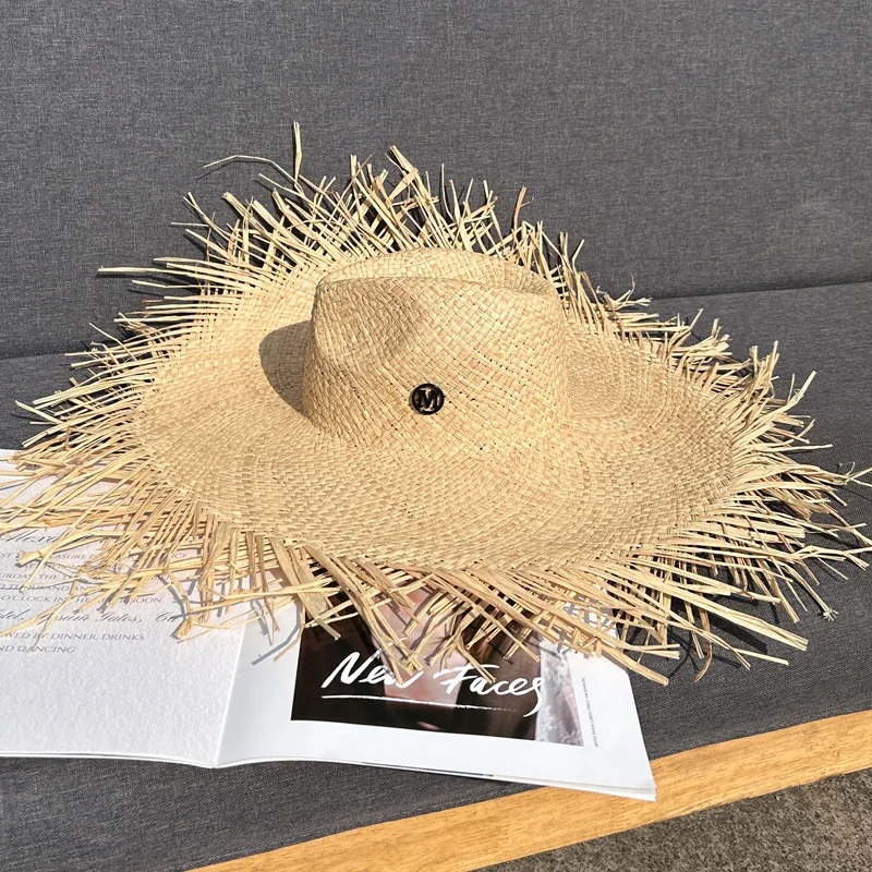 New Natural Lafite Men's Women's Sun Hats Wide-brimmed Floppy Folding UV Straw Hat Holiday Wedding Fashion Sunscreen Beach Hat