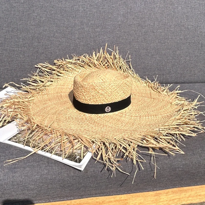 New Natural Lafite Men's Women's Sun Hats Wide-brimmed Floppy Folding UV Straw Hat Holiday Wedding Fashion Sunscreen Beach Hat