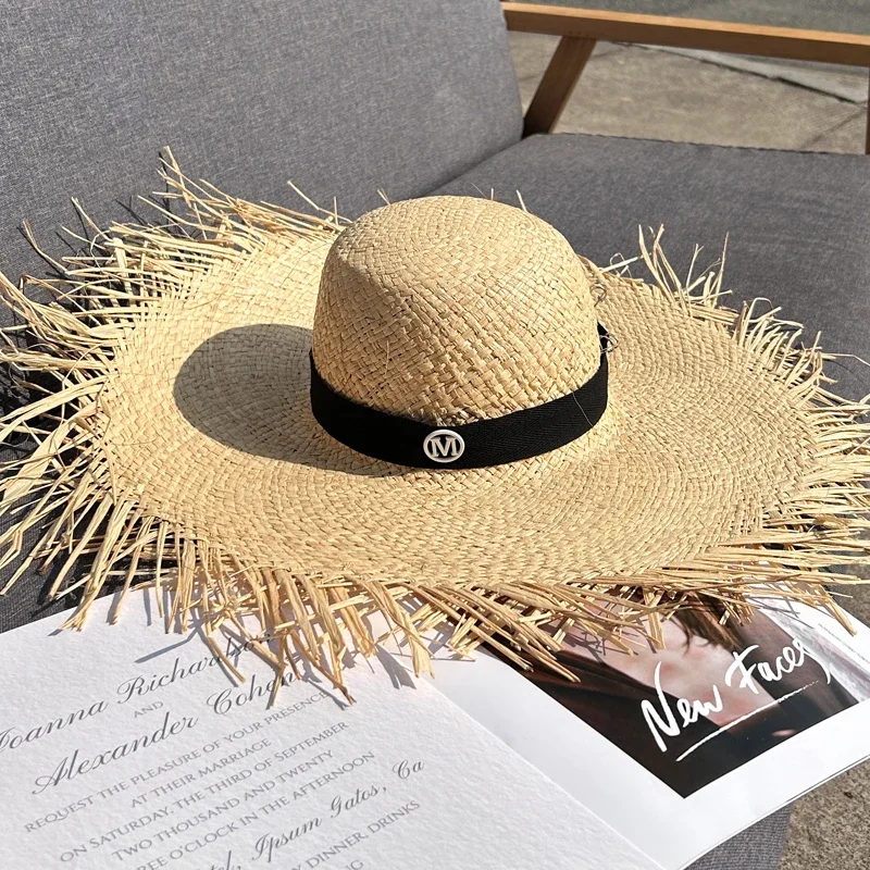 New Natural Lafite Men's Women's Sun Hats Wide-brimmed Floppy Folding UV Straw Hat Holiday Wedding Fashion Sunscreen Beach Hat
