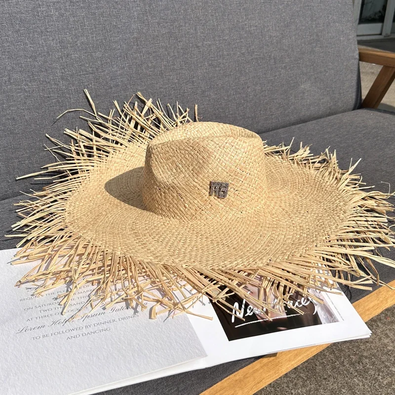 New Natural Lafite Men's Women's Sun Hats Wide-brimmed Floppy Folding UV Straw Hat Holiday Wedding Fashion Sunscreen Beach Hat