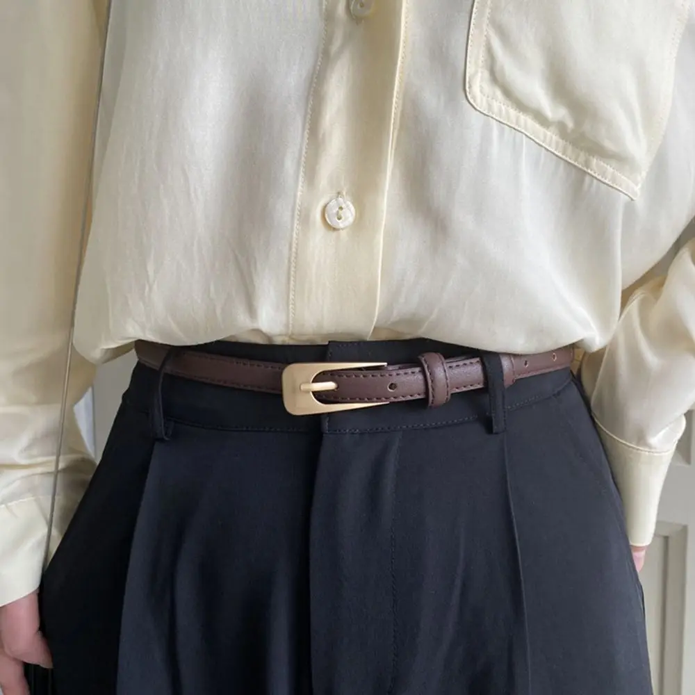 Women Casual Vintage Metal Buckle Waistband Thin Waist Strap Trouser Dress Belts Leather Belt