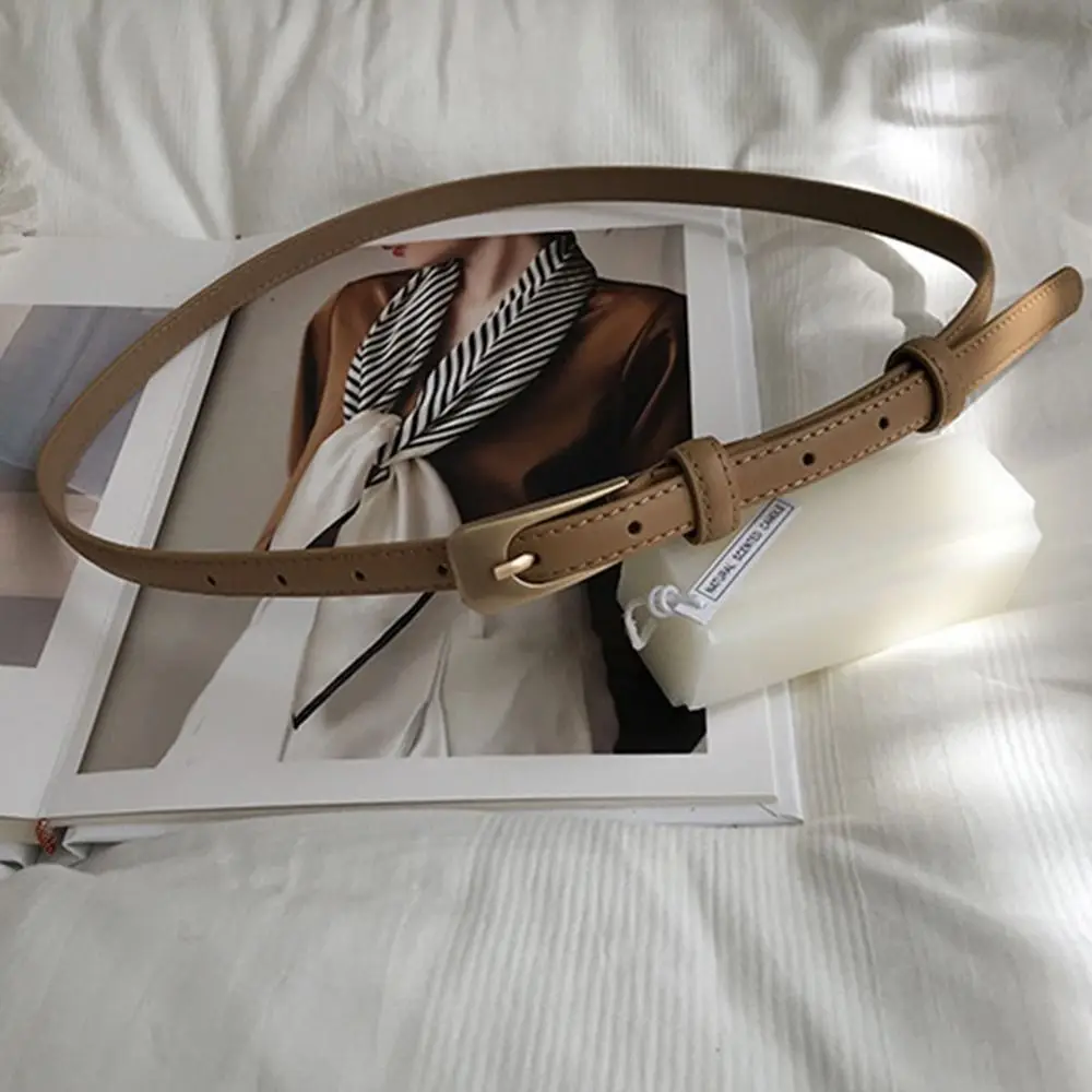 Women Casual Vintage Metal Buckle Waistband Thin Waist Strap Trouser Dress Belts Leather Belt