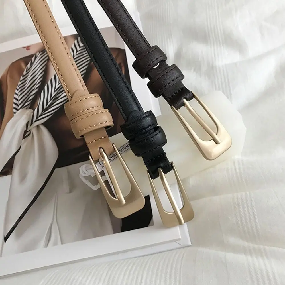 Women Casual Vintage Metal Buckle Waistband Thin Waist Strap Trouser Dress Belts Leather Belt