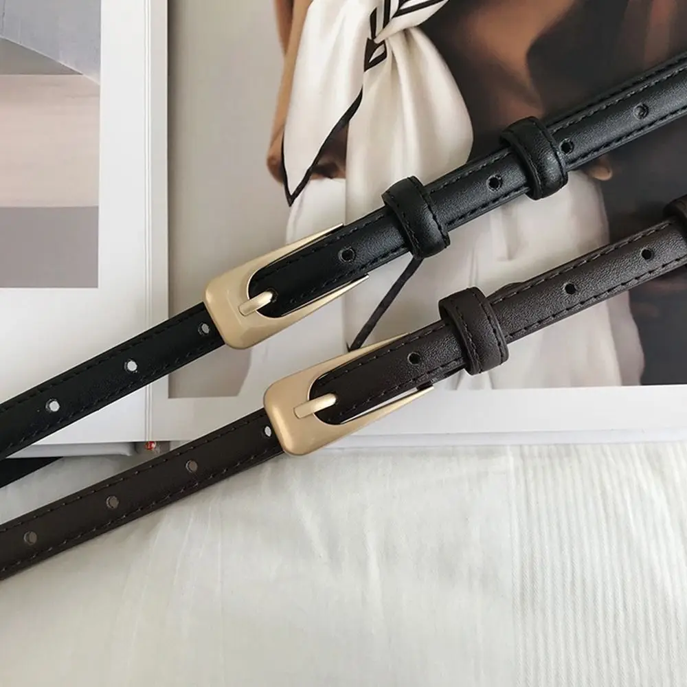 Women Casual Vintage Metal Buckle Waistband Thin Waist Strap Trouser Dress Belts Leather Belt