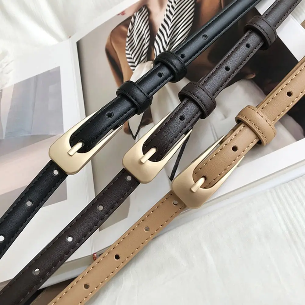 Women Casual Vintage Metal Buckle Waistband Thin Waist Strap Trouser Dress Belts Leather Belt
