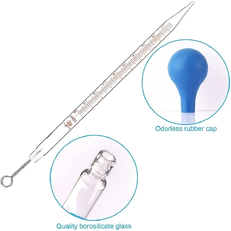 Glass Graduated Burette Laboratory Pipette With Large Rubber Cap 10 Ml Glass Stirring Rod For Transferring Li