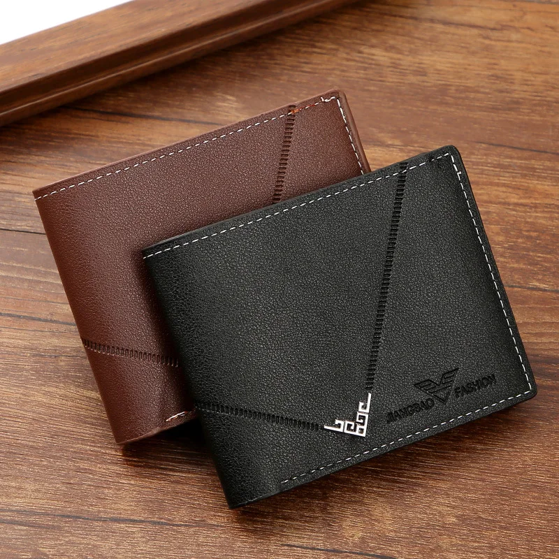 Lychee Texture Leather Card Clip Short Men'S Coin Purse Wallet Business-Style Cash Money Purse Multi Patchwork Card Slot Holder
