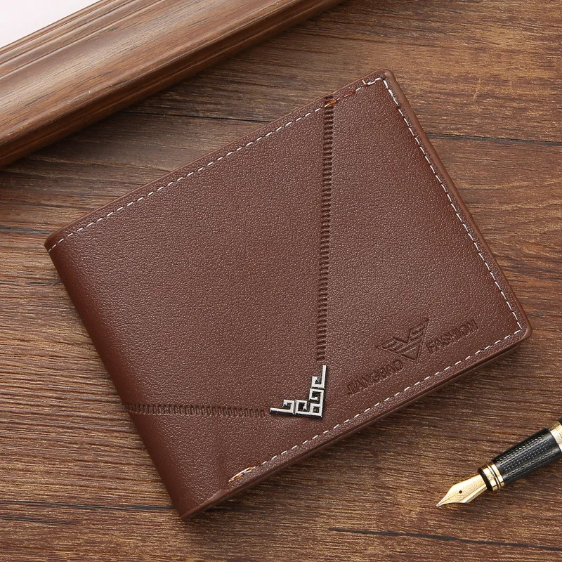 Lychee Texture Leather Card Clip Short Men'S Coin Purse Wallet Business-Style Cash Money Purse Multi Patchwork Card Slot Holder