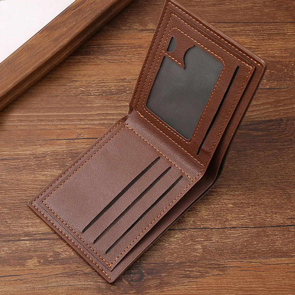 Lychee Texture Leather Card Clip Short Men'S Coin Purse Wallet Business-Style Cash Money Purse Multi Patchwork Card Slot Holder