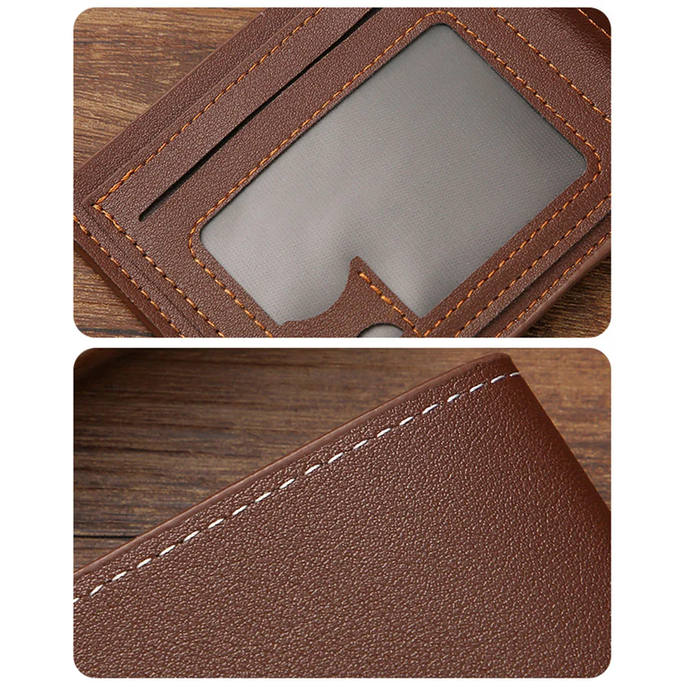 Lychee Texture Leather Card Clip Short Men'S Coin Purse Wallet Business-Style Cash Money Purse Multi Patchwork Card Slot Holder