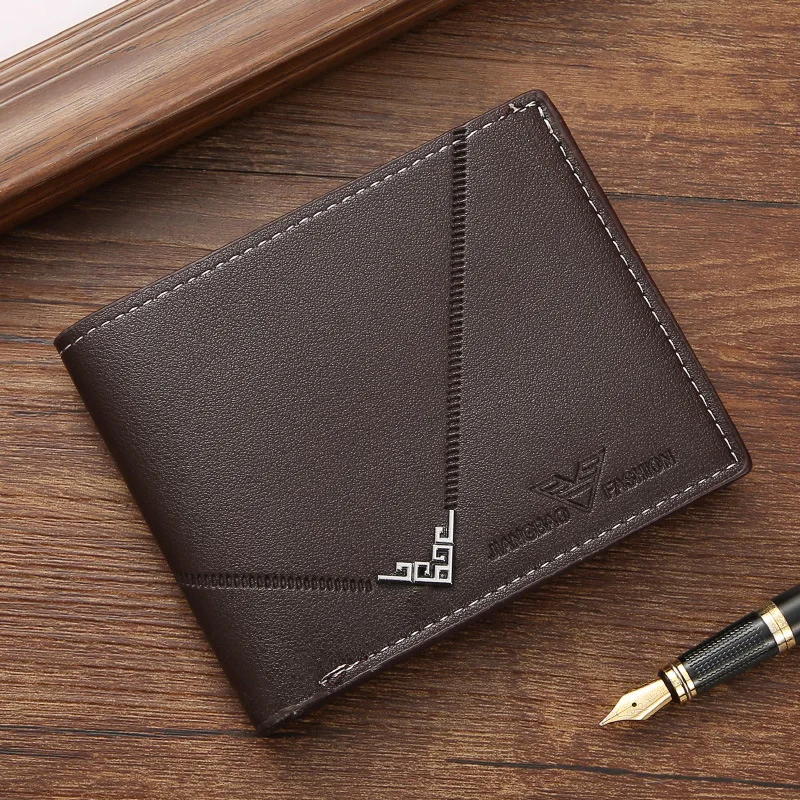 Lychee Texture Leather Card Clip Short Men'S Coin Purse Wallet Business-Style Cash Money Purse Multi Patchwork Card Slot Holder