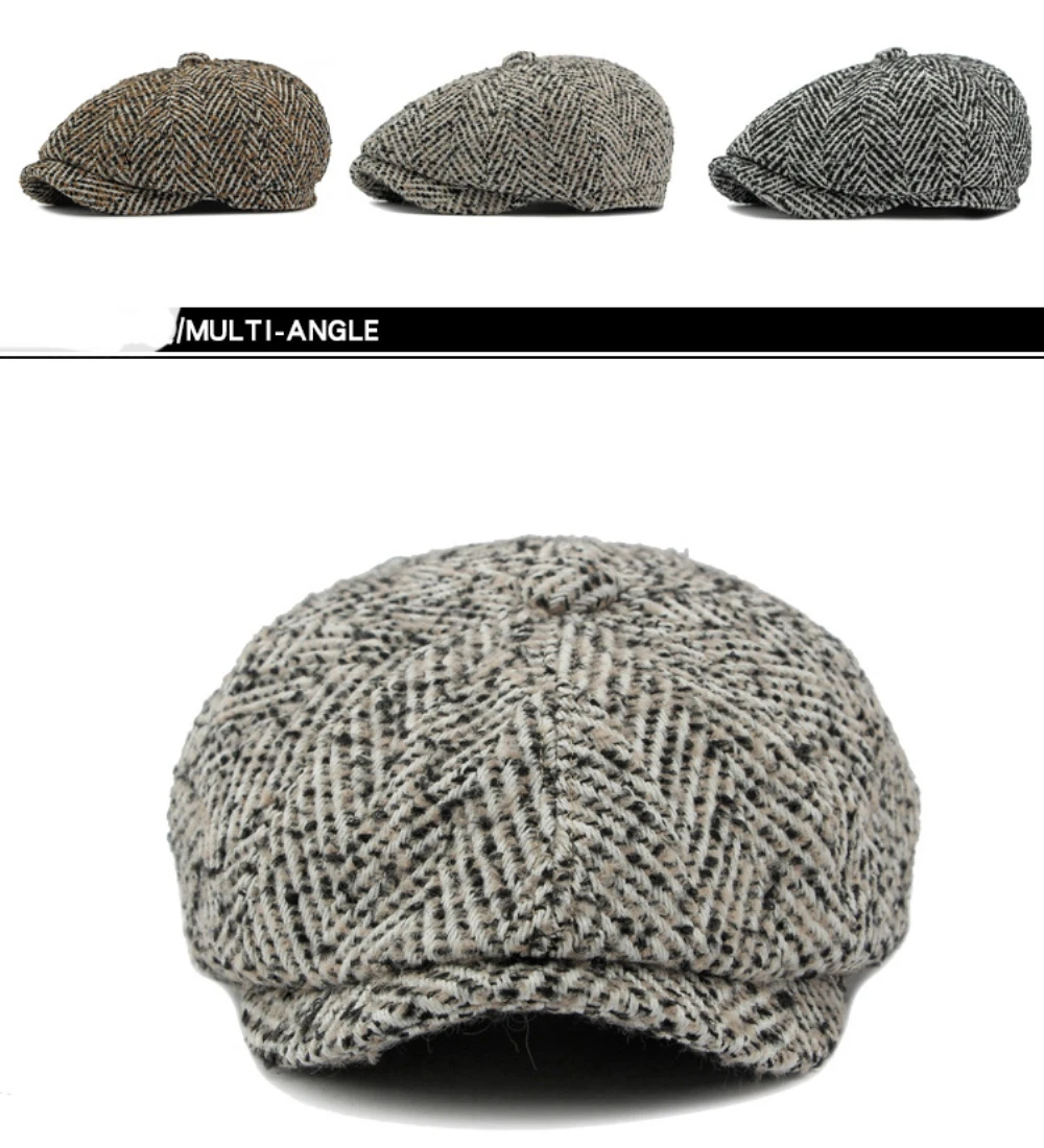 HT4409 Beret Cap Autumn Winter Cap Hat Men Women Striped Artist Painter Wool Beret Hat Male Female Ivy Octagonal Flat Cap Berets