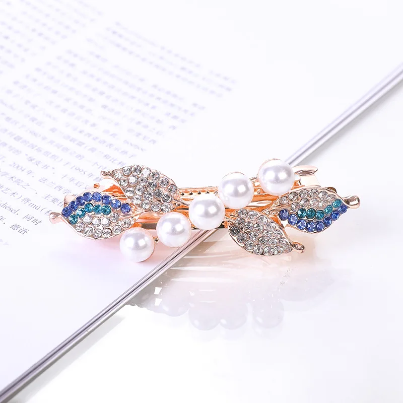 Crystal Floral Hairpin Girl Ladies Hairwear Jewelry For Women Rhinestone Alloy Hair Clip Party Barrettes Leaf AE024