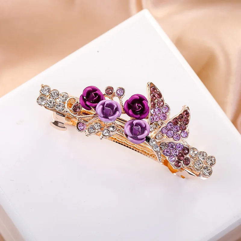 Crystal Floral Hairpin Girl Ladies Hairwear Jewelry For Women Rhinestone Alloy Hair Clip Party Barrettes Leaf AE024