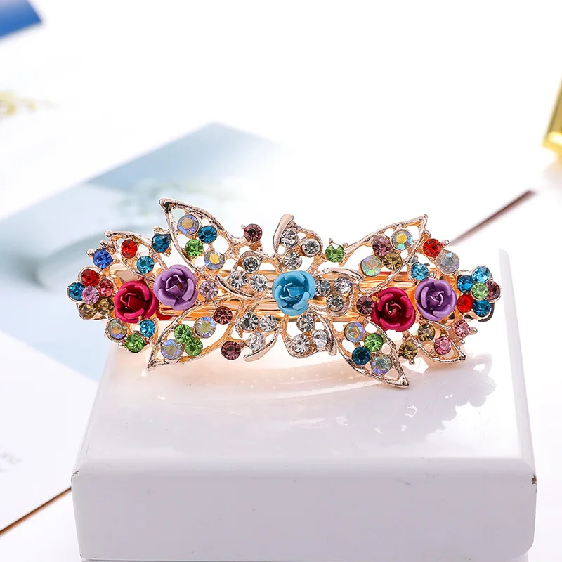 Crystal Floral Hairpin Girl Ladies Hairwear Jewelry For Women Rhinestone Alloy Hair Clip Party Barrettes Leaf AE024