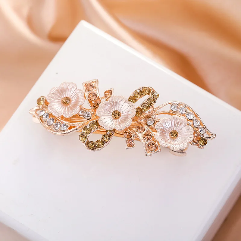 Crystal Floral Hairpin Girl Ladies Hairwear Jewelry For Women Rhinestone Alloy Hair Clip Party Barrettes Leaf AE024
