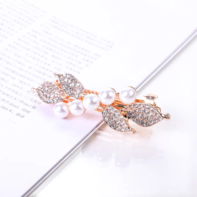 Crystal Floral Hairpin Girl Ladies Hairwear Jewelry For Women Rhinestone Alloy Hair Clip Party Barrettes Leaf AE024