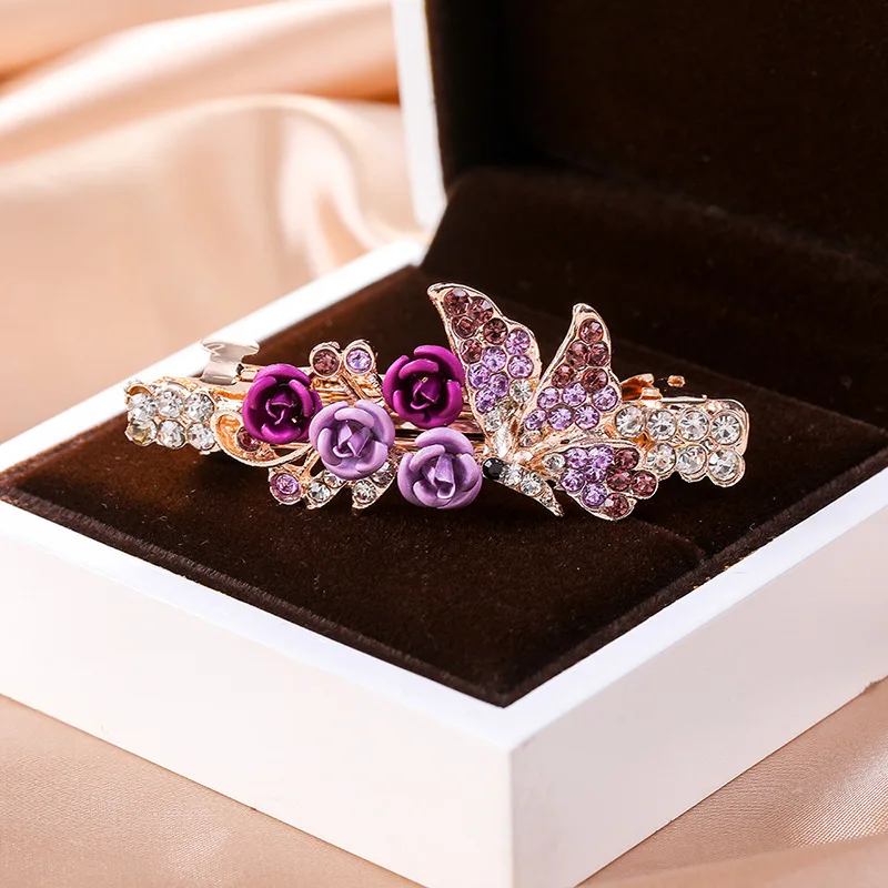 Crystal Floral Hairpin Girl Ladies Hairwear Jewelry For Women Rhinestone Alloy Hair Clip Party Barrettes Leaf AE024