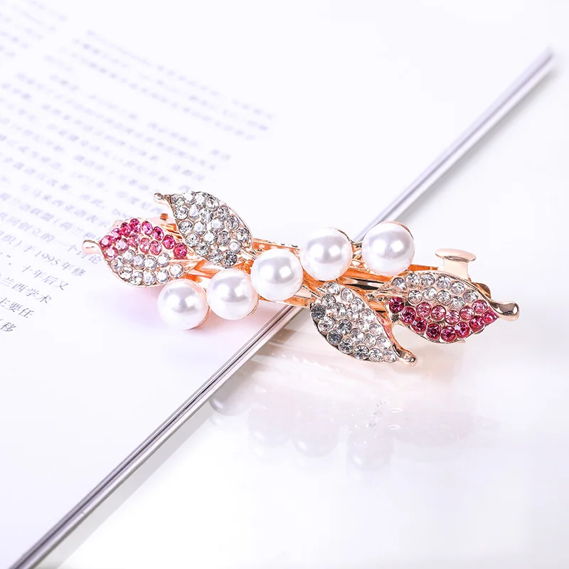 Crystal Floral Hairpin Girl Ladies Hairwear Jewelry For Women Rhinestone Alloy Hair Clip Party Barrettes Leaf AE024