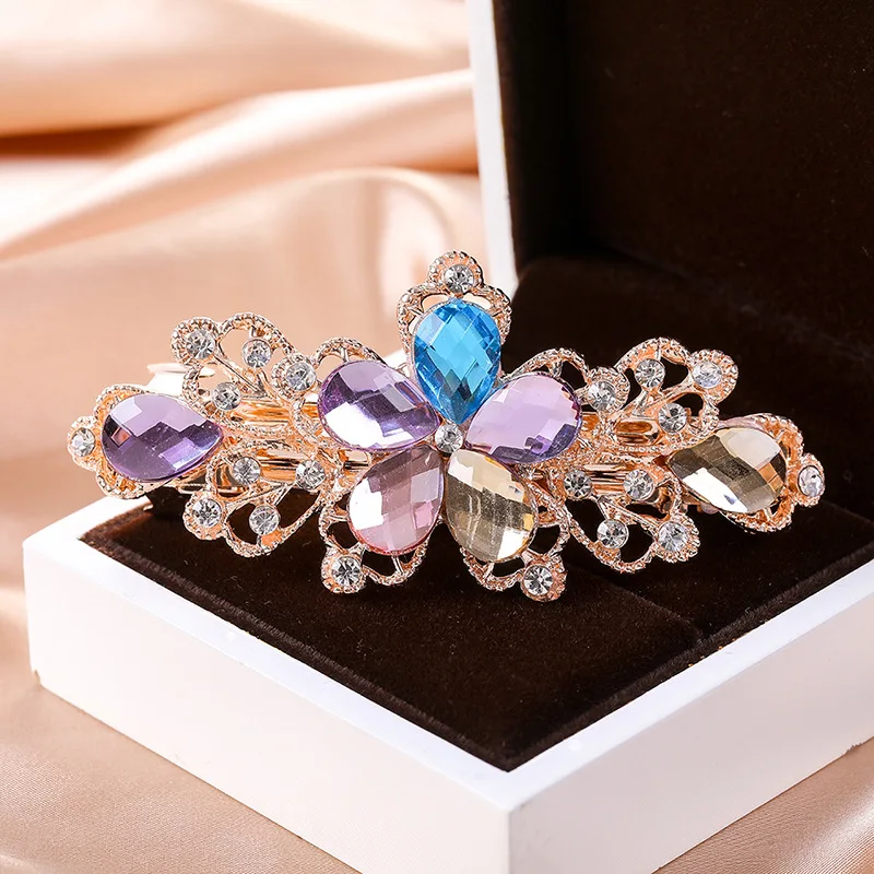 Crystal Floral Hairpin Girl Ladies Hairwear Jewelry For Women Rhinestone Alloy Hair Clip Party Barrettes Leaf AE024