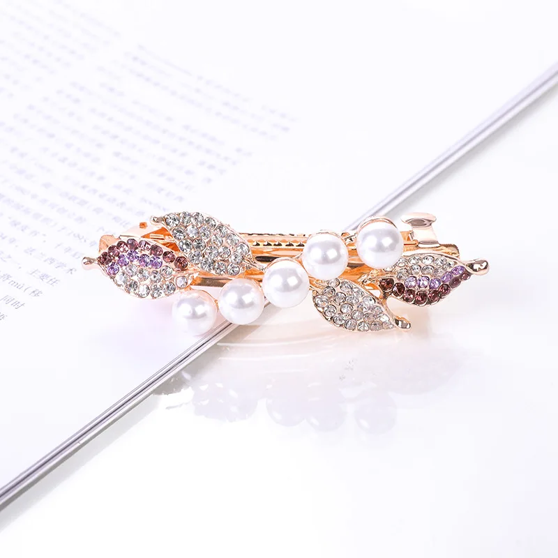 Crystal Floral Hairpin Girl Ladies Hairwear Jewelry For Women Rhinestone Alloy Hair Clip Party Barrettes Leaf AE024