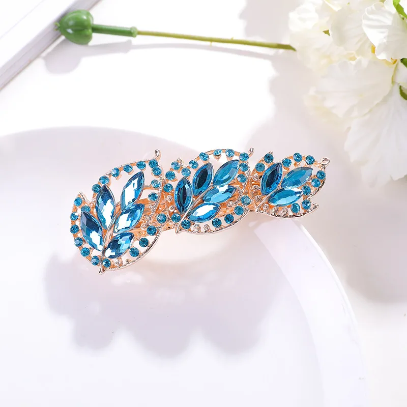 Crystal Floral Hairpin Girl Ladies Hairwear Jewelry For Women Rhinestone Alloy Hair Clip Party Barrettes Leaf AE024