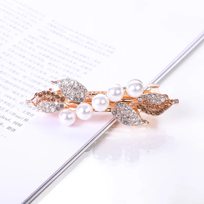Crystal Floral Hairpin Girl Ladies Hairwear Jewelry For Women Rhinestone Alloy Hair Clip Party Barrettes Leaf AE024