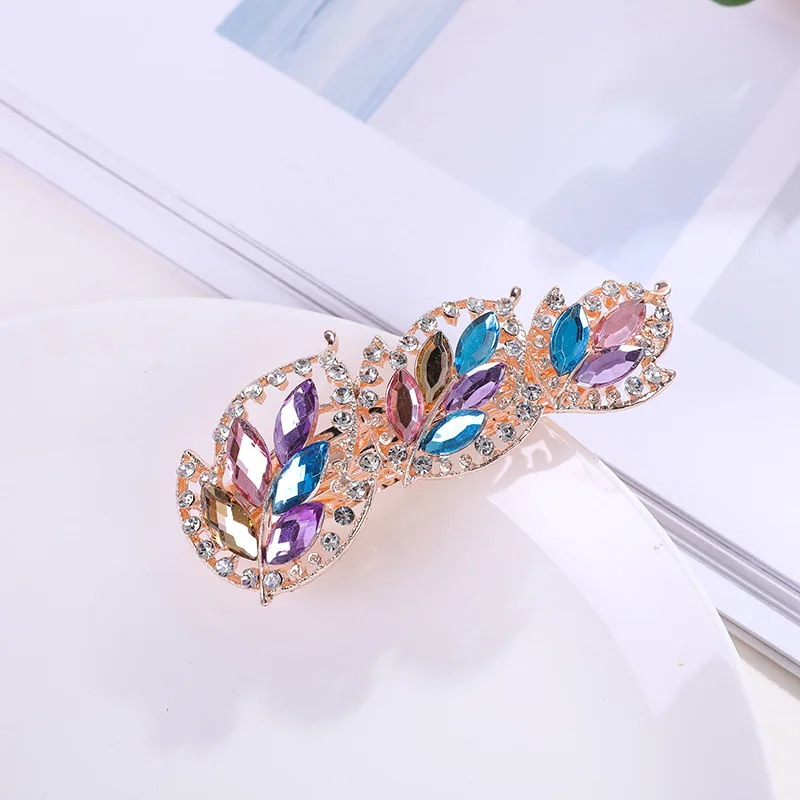Crystal Floral Hairpin Girl Ladies Hairwear Jewelry For Women Rhinestone Alloy Hair Clip Party Barrettes Leaf AE024
