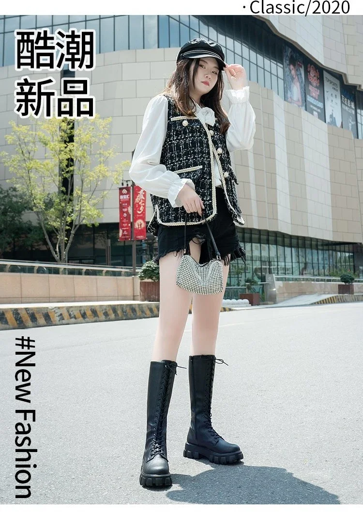 Women's Mid Calf Boots Padded Shoes Knee High Winter Sneakers Punk Style Military Casual White Black 2024 Lucury Platform Woman