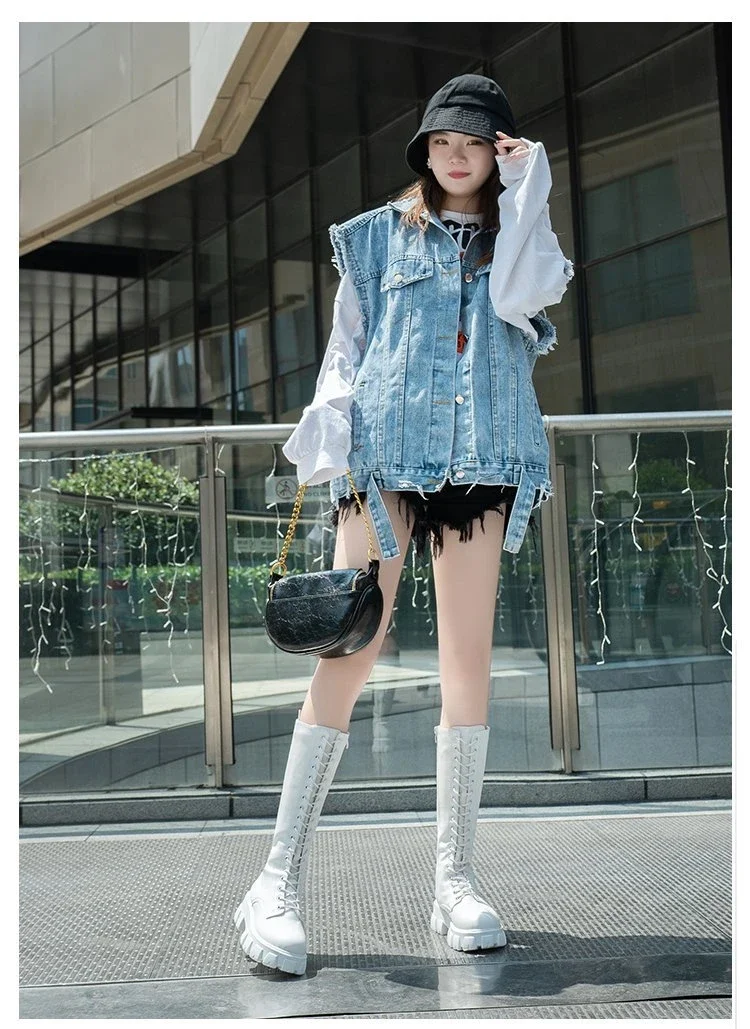 Women's Mid Calf Boots Padded Shoes Knee High Winter Sneakers Punk Style Military Casual White Black 2024 Lucury Platform Woman