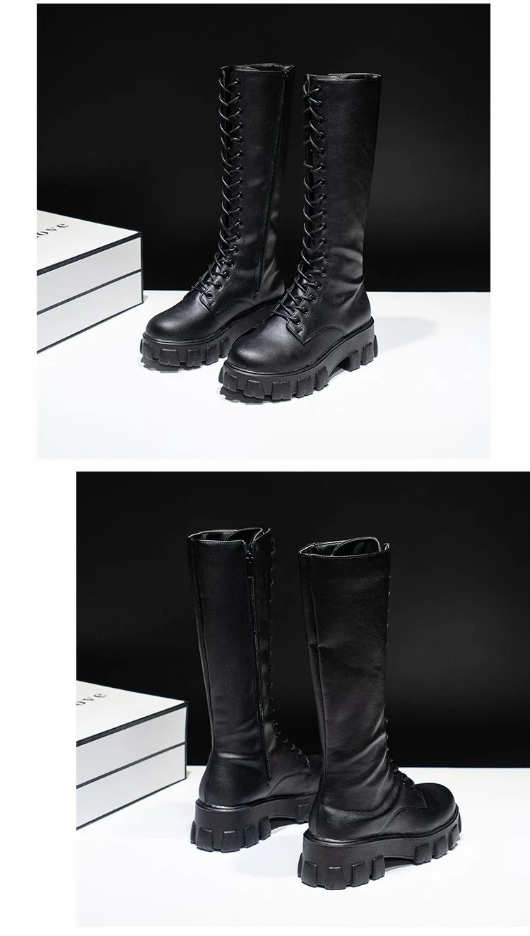 Women's Mid Calf Boots Padded Shoes Knee High Winter Sneakers Punk Style Military Casual White Black 2024 Lucury Platform Woman